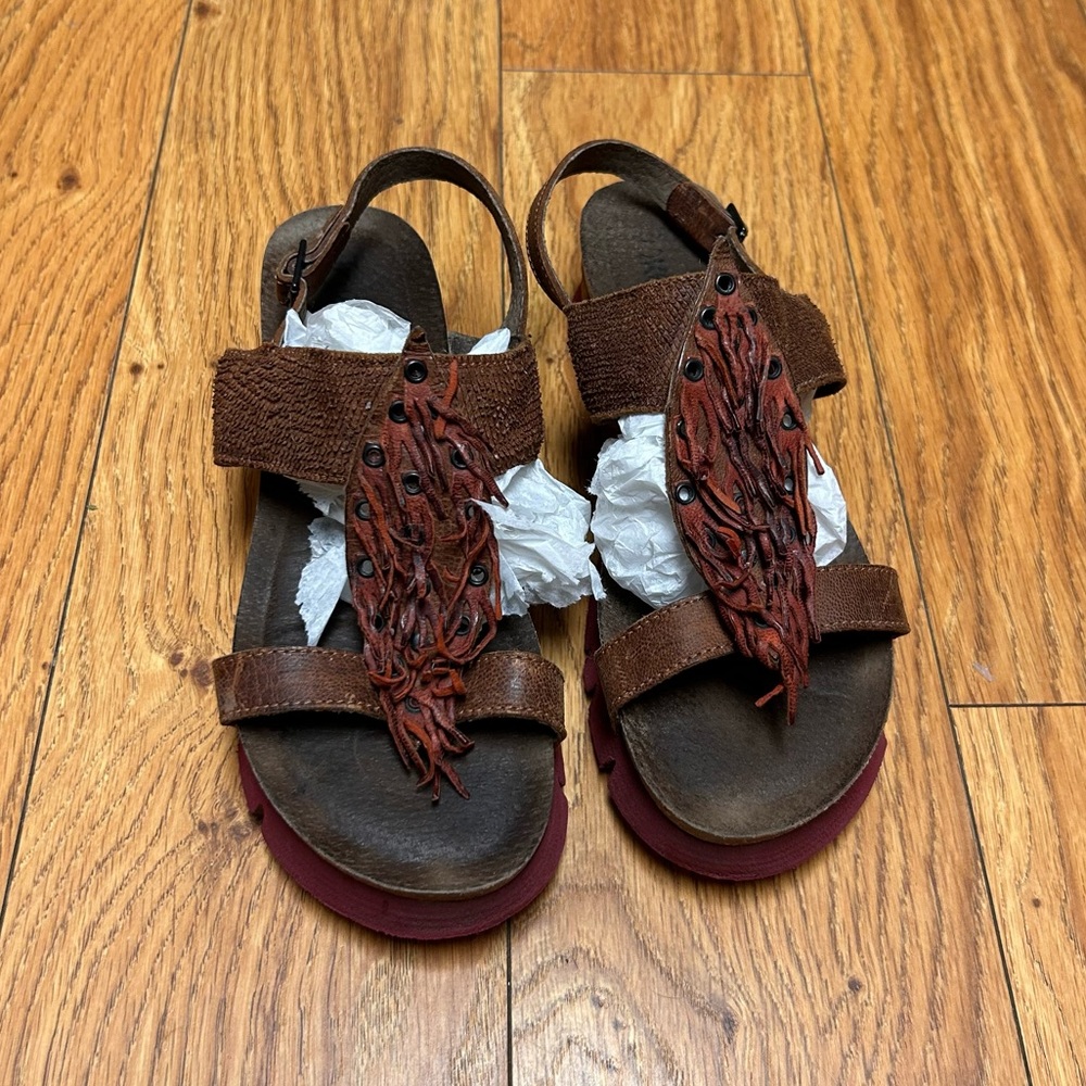 Takeme Women’s Platform Leather Fringe Sandals | Size 37 US 6-6.5